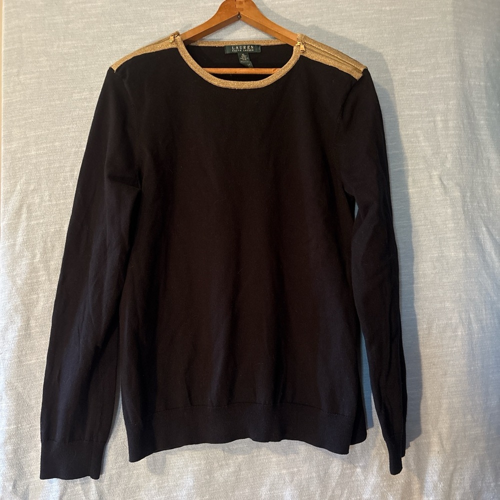 Lauren Ralph Lauren Pullover Sweater Long Sleeve Black/Gold Trim Women’sSz XL